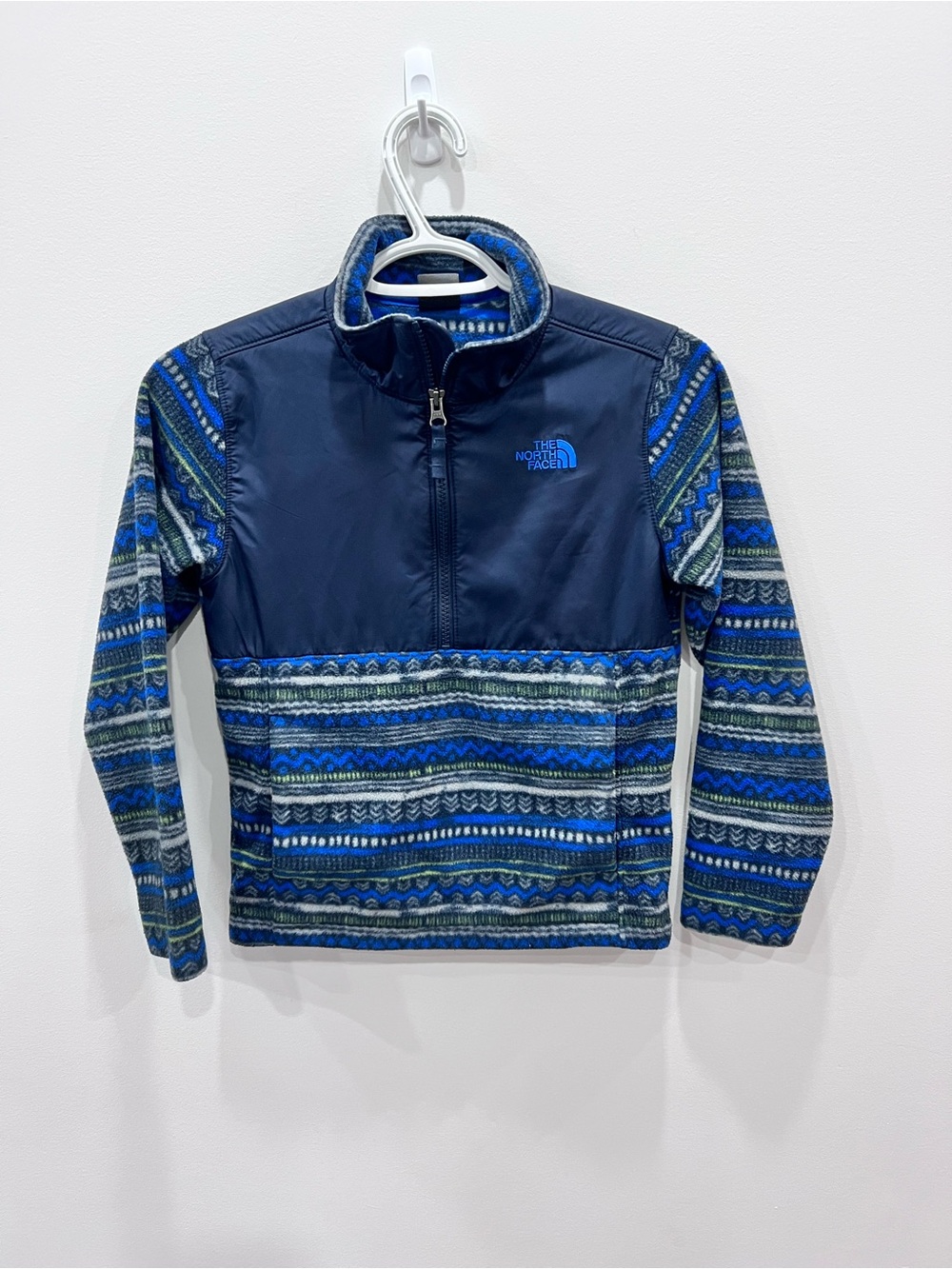 The North Face Boys S 7/8 Patterned Fleece Full Zip Jacket Blue Gray